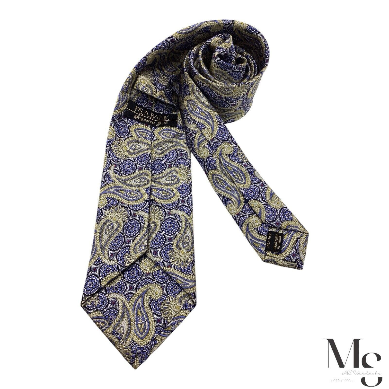 Jos. A. Bank JOS. A. BANK Blue Gold Paisley Silk Tie Hand Made In China W Size ONE SIZE - 1 Thumbnail