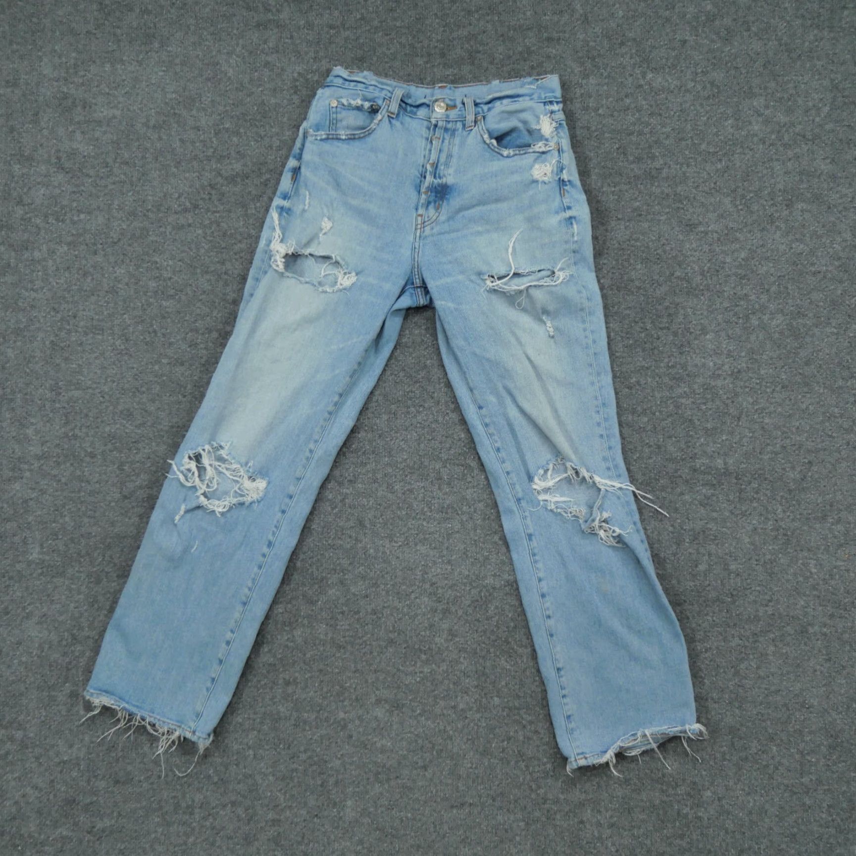 Vintage Womens Adaption Jeans Blue 28 Distressed Grunge Holes Button Fly 28x28 Size 28" / US 6 / IT 42 - 2 Thumbnail