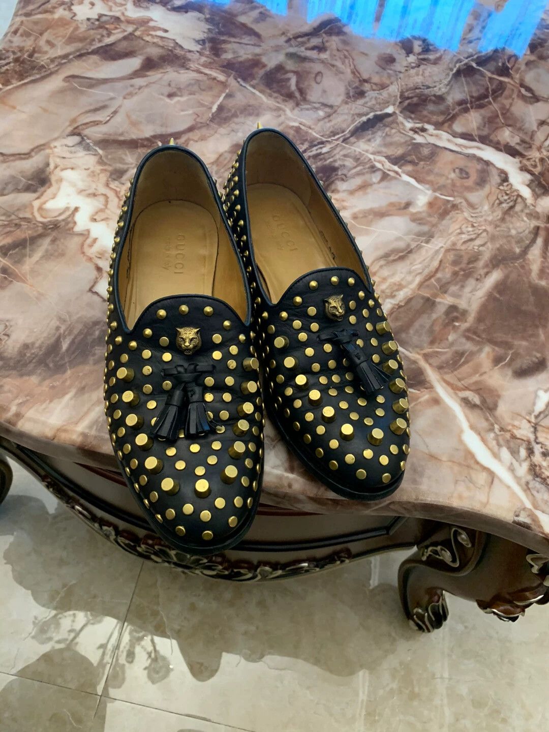 Gucci Gucci Men's Brass Studs Tiger Head Leather Sole Shoes Size US 9 / EU 42 - 1 Thumbnail