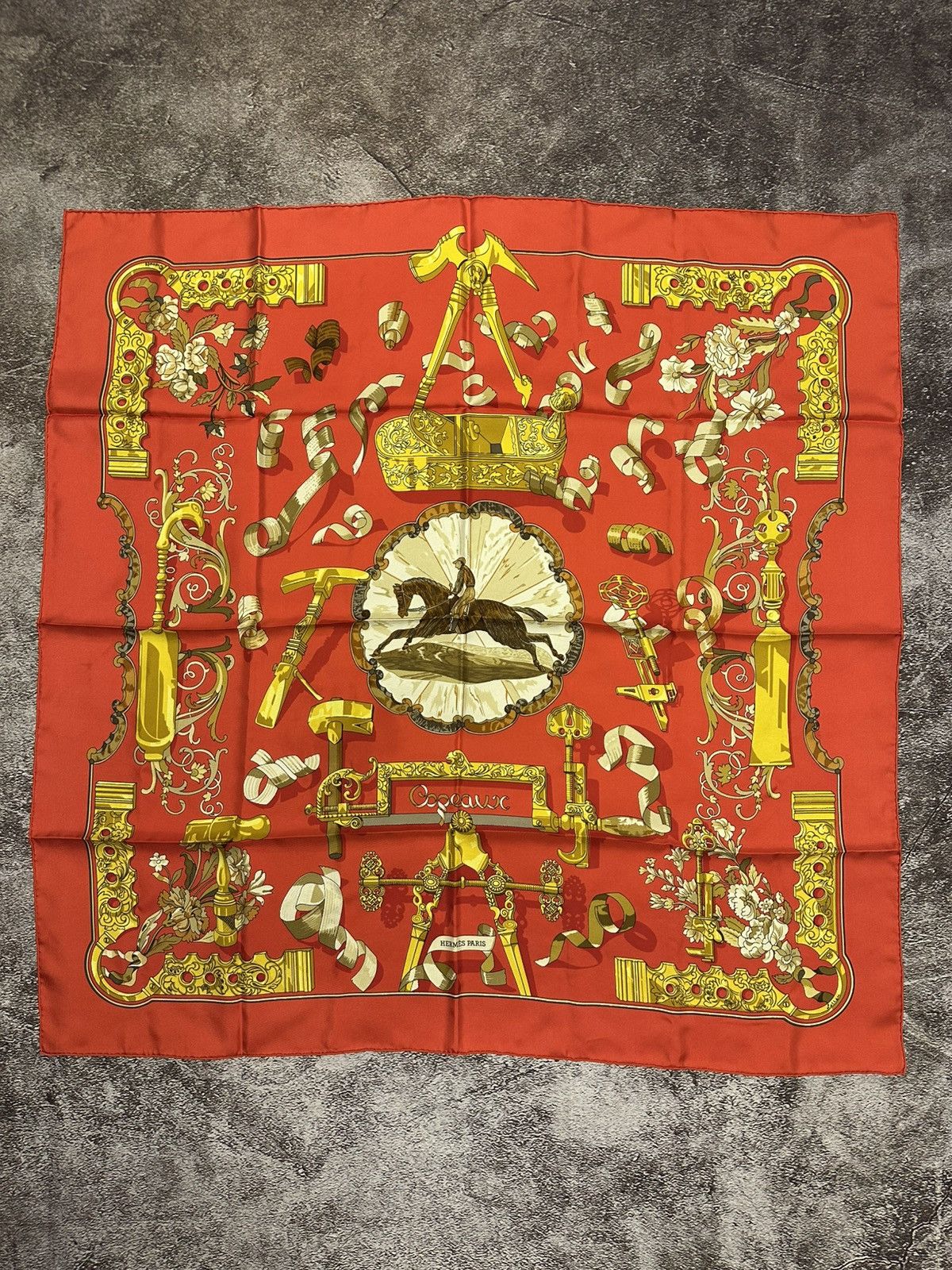 Hermes Hermes Silk Scarf Carre 90 "Copeaux" Red Silk Scarf US M Size ONE SIZE - 2 Thumbnail