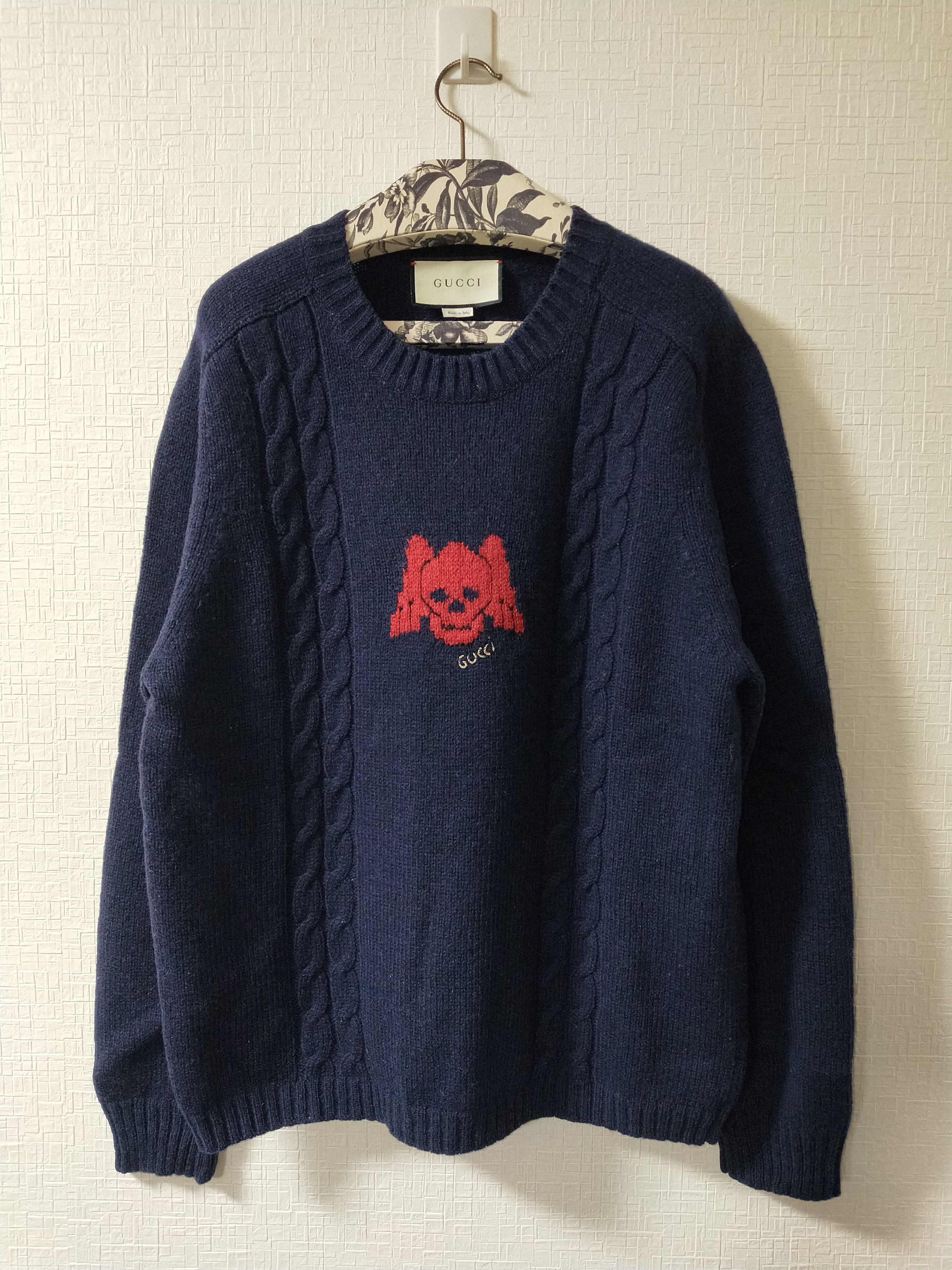 image of Gucci Skull Knit Sweater in Navy, Men's (Size Large)