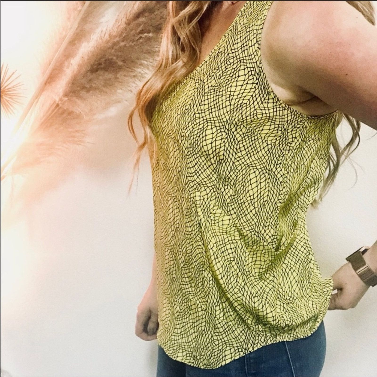 NORDSTROM Yellow Gemma Silk Pocket Racerback Tank Top Blouse