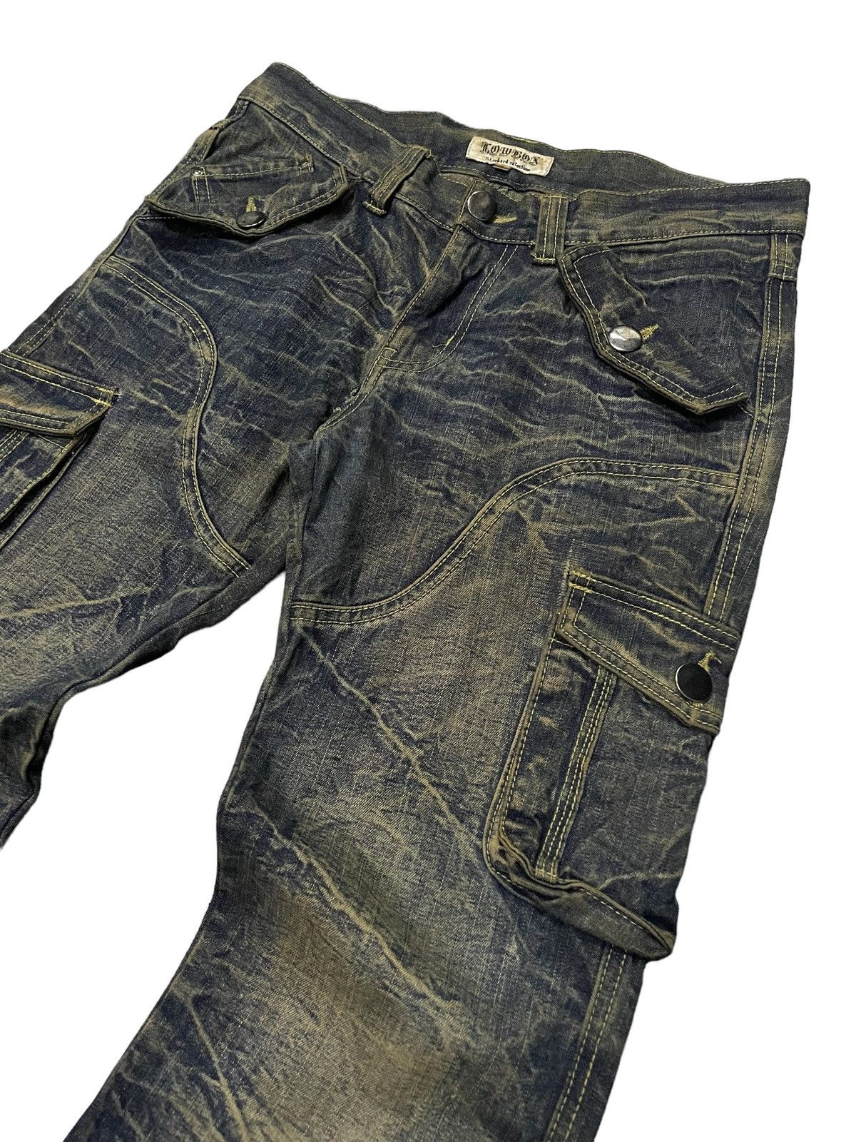 If Six Was Nine × LOWBOX × Le Grande Bleu (L.G.B.) Lowbox Japan Asymmetrical Mud Wash Flared Frayed Cargo Jeans Size US 30 / EU 46 - 3 Thumbnail