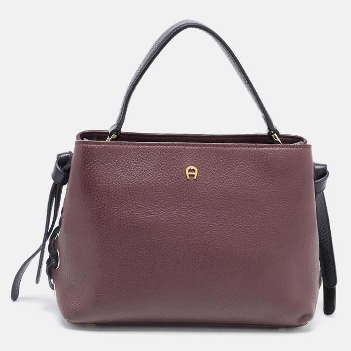 Aigner AIGNER Burgundy/Black Leather Carla Top Handle Bag Grailed