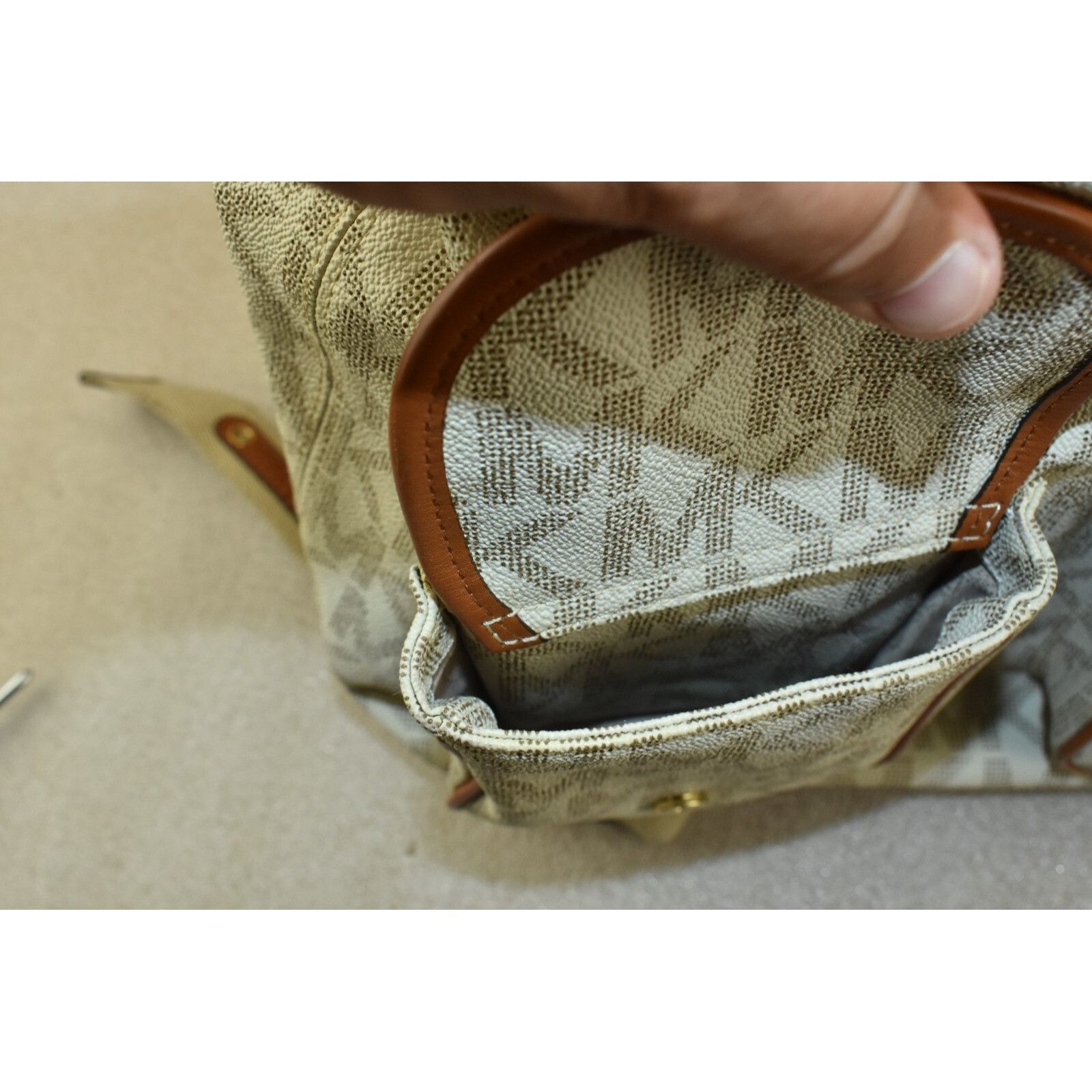 Michael Kors Michael Michael Kors Monogram Drawstrings Backpack Beige/Bro Size ONE SIZE - 15 Thumbnail