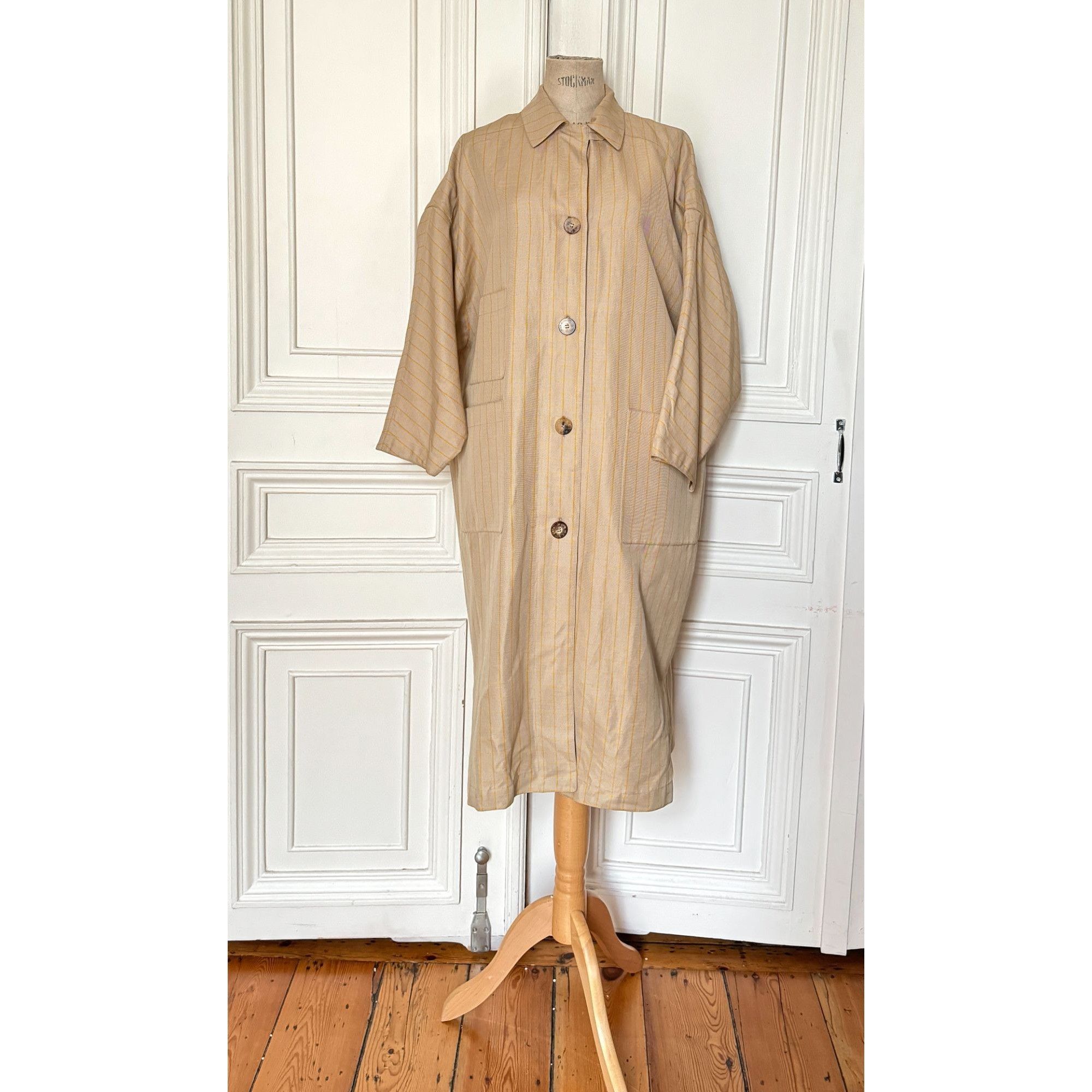 Hermes Beige & Yellow Checkered Coat – Mid Season Size M / US 6-8 / IT 42-44 - 1 Thumbnail