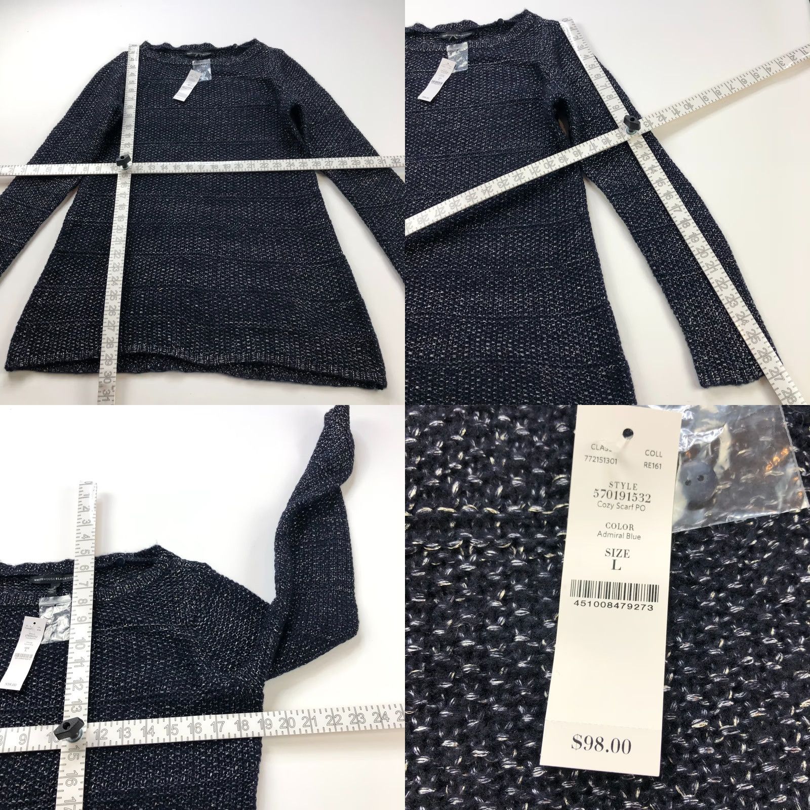 White House Black Market White House Black Market Sweater Shirt Womens L Blue Metallic Boat Neck Pullover Knit Long Sleeve Casual Party/Cocktail Size L / US 10 / IT 46 - 8 Thumbnail