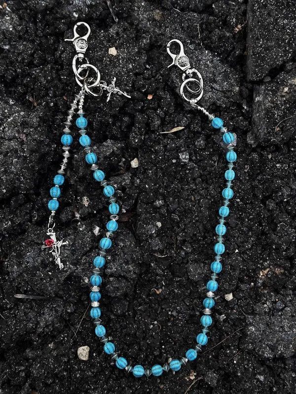 Jewelry Blue Crack Stone Round Beads Cleanfit Wallet Chain Size ONE SIZE - 3 Thumbnail