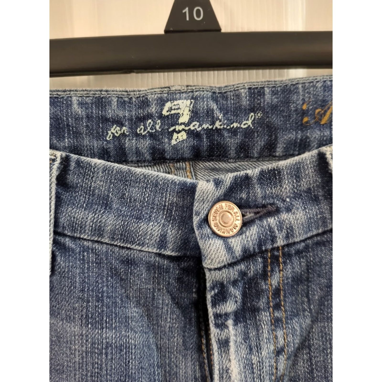 7 For All Mankind 7 For All Mankind Jeans 29 Womens Blue Flared Denim Distressed 5-Pocket Zip Belt Loops Inseam 31 Stonewash Medium Wash Size 29" - 4 Thumbnail