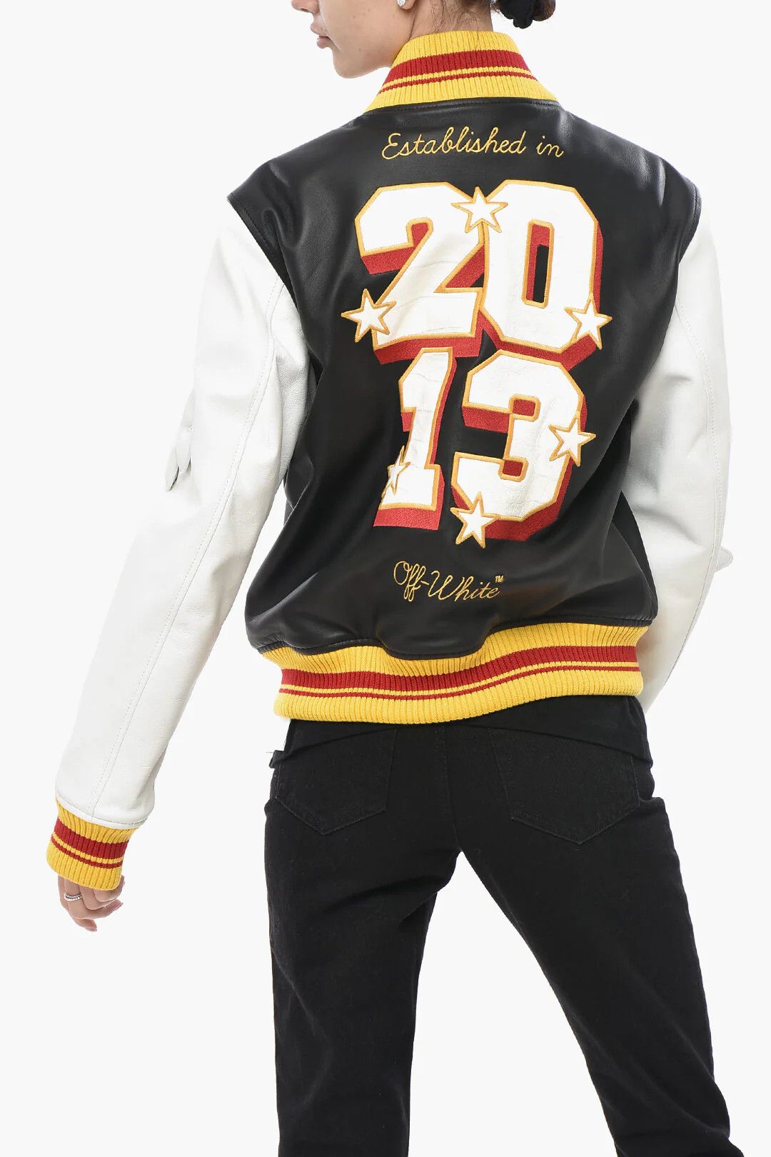 Off-White og1mm0426 Two-Tone Leather Bomber Jacket in White & Black Size M / US 6-8 / IT 42-44 - 1 Thumbnail