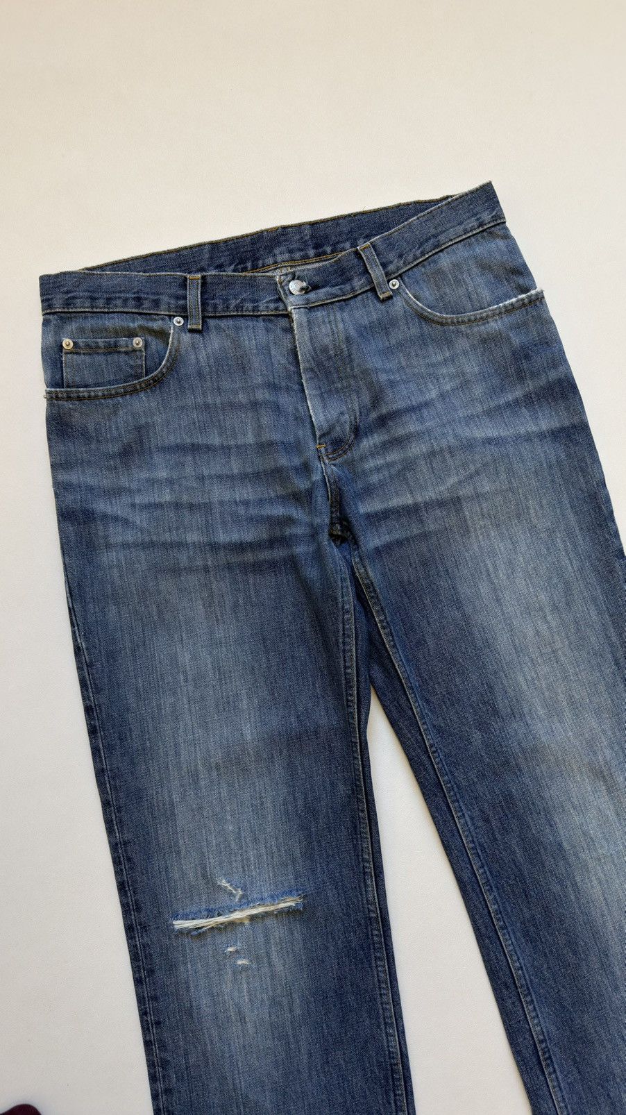 Helmut Lang OG ‘Thrashed Whiskered’ Blue Denim Jeans Size US 34 / EU 50 - 9 Thumbnail