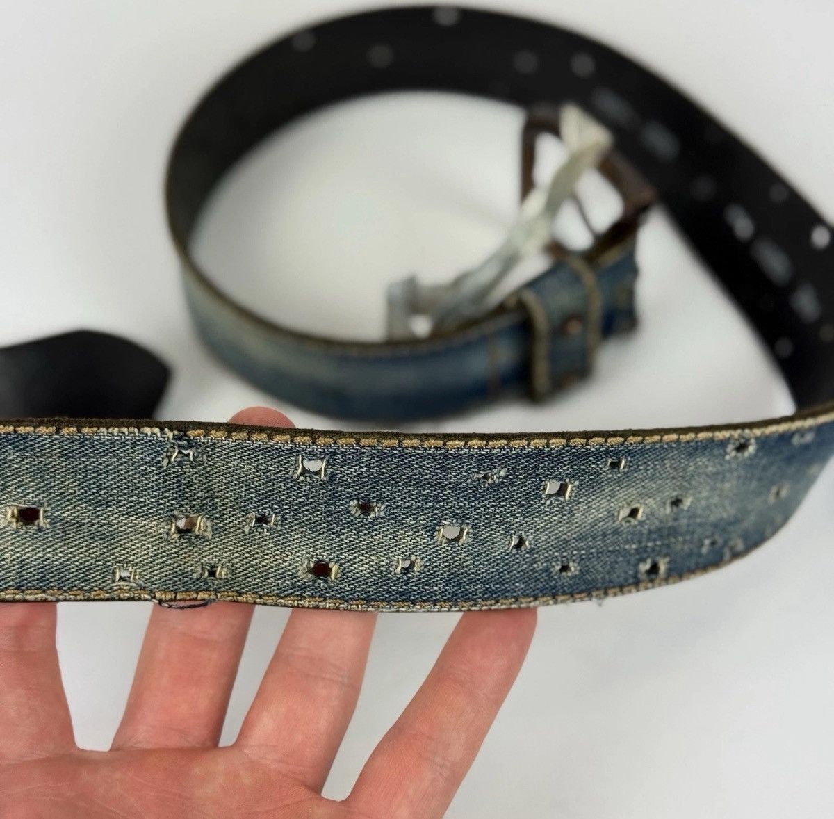 Levi's Levi’s Avant Garde Leather Denim Jeans Blue Belt Unisex Fade Size ONE SIZE - 6 Thumbnail