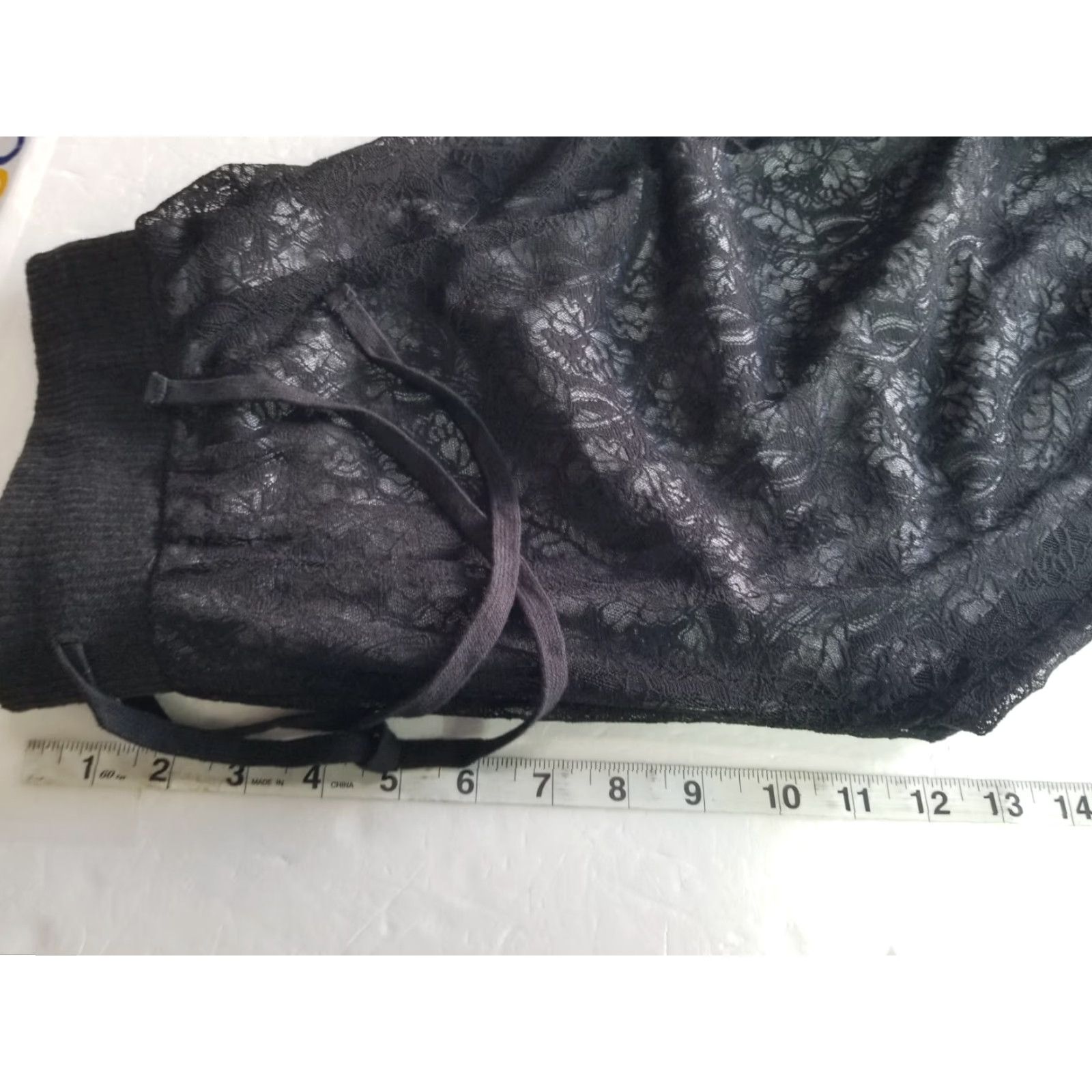 Anthropologie A'reve Pants Leg Trousers Sheer Crochet Black Size M Elastic Waist Wide Leg Tapered High Rise Bohemian Women Regular Dress Pants Size 32" / US 10 / IT 46 - 4 Thumbnail
