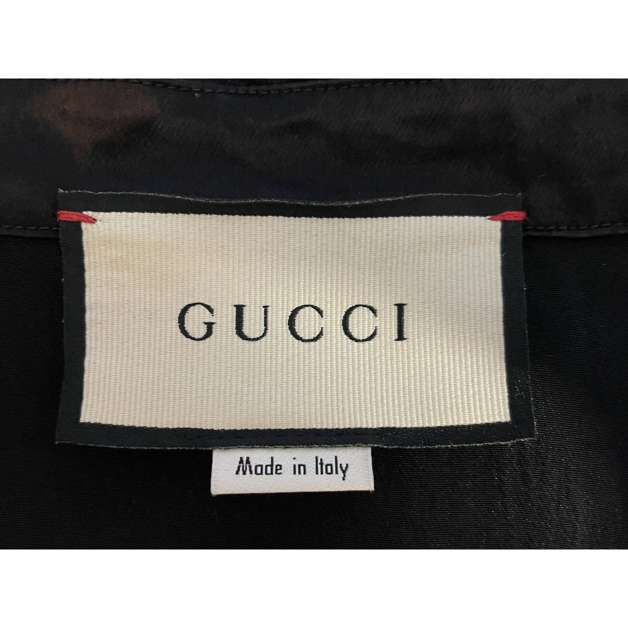 Gucci Gucci Mens Black Silk Short-Sleeve Button-Up Shirt With Embr Size US M / EU 48-50 / 2 - 10 Thumbnail