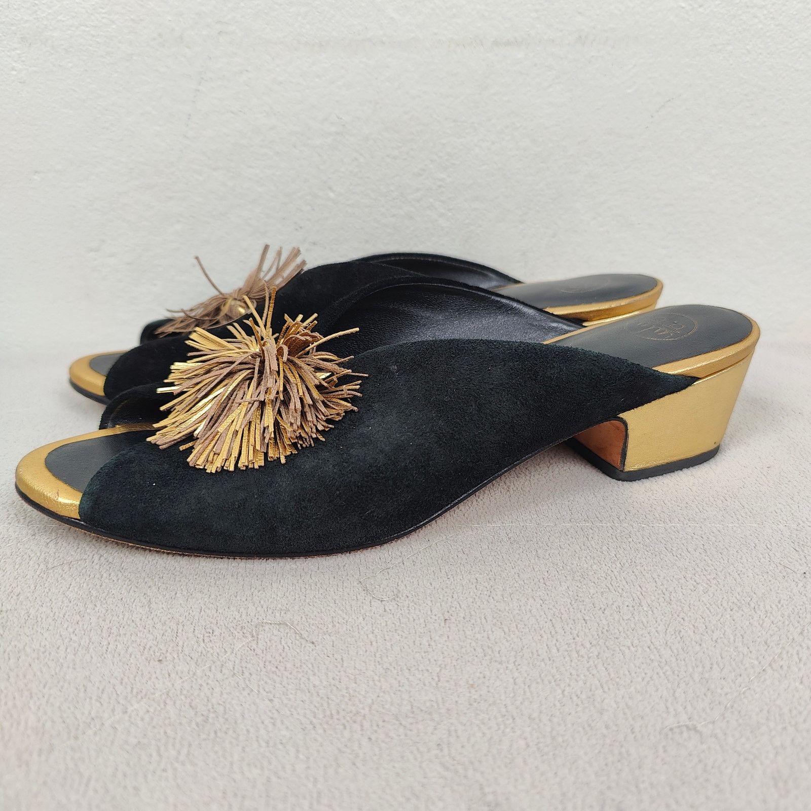 Other Carolina K Offbeat Mules Womens 9 Black Suede Leather Gold Size US 9 / IT 39 - 5 Thumbnail