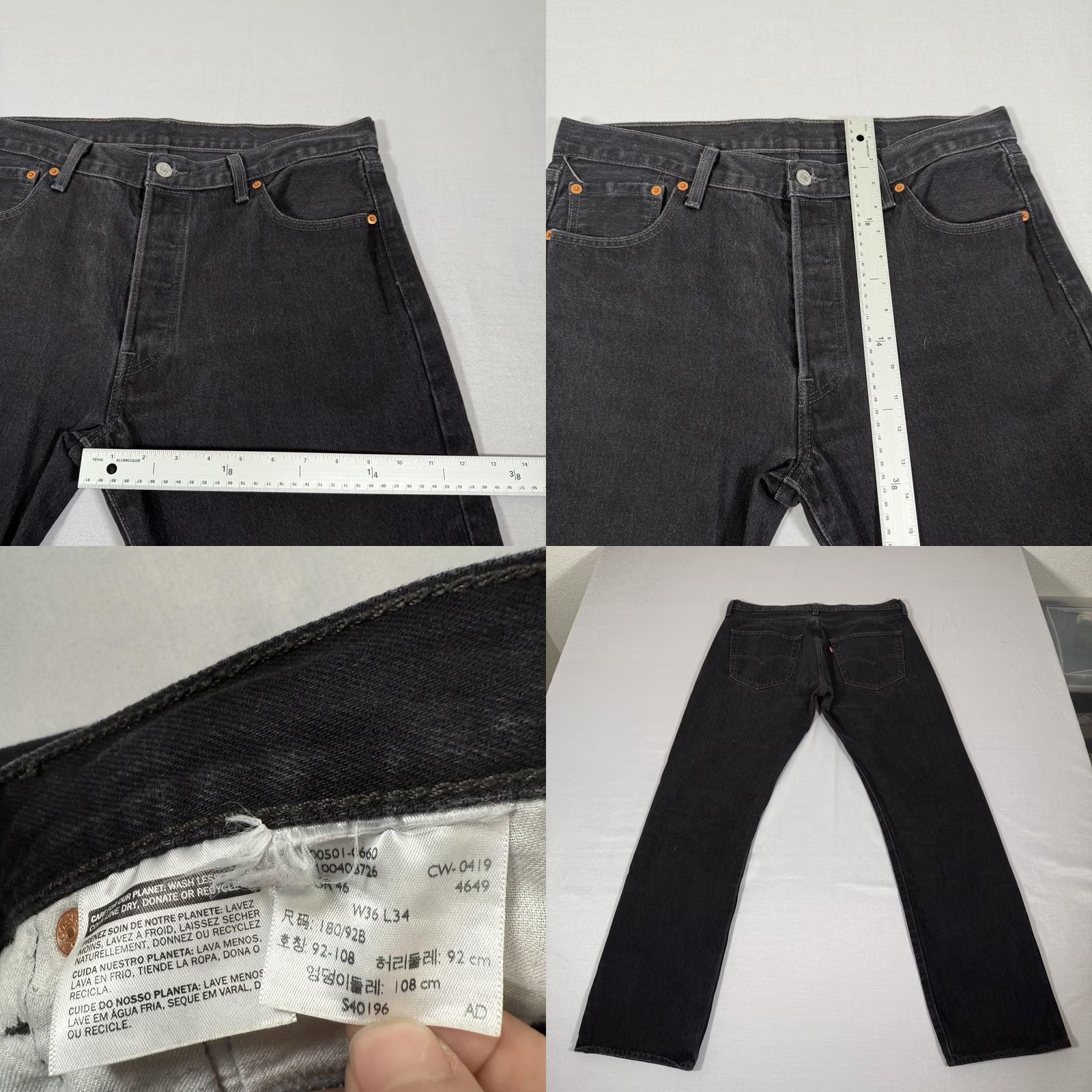 Levi's Levi's 501 Jeans Regular Straight Black Denim W36 L34 Mens Cotton Button Fly Jeans Size US 36 / EU 52 - 8 Thumbnail