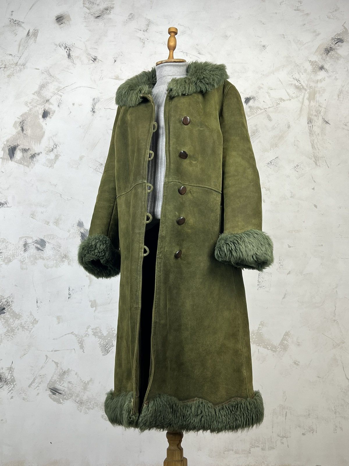 Vintage Vintage Green Suede Shearling Coat Long Jacket Size M - L Size L / US 10 / IT 46 - 2 Thumbnail