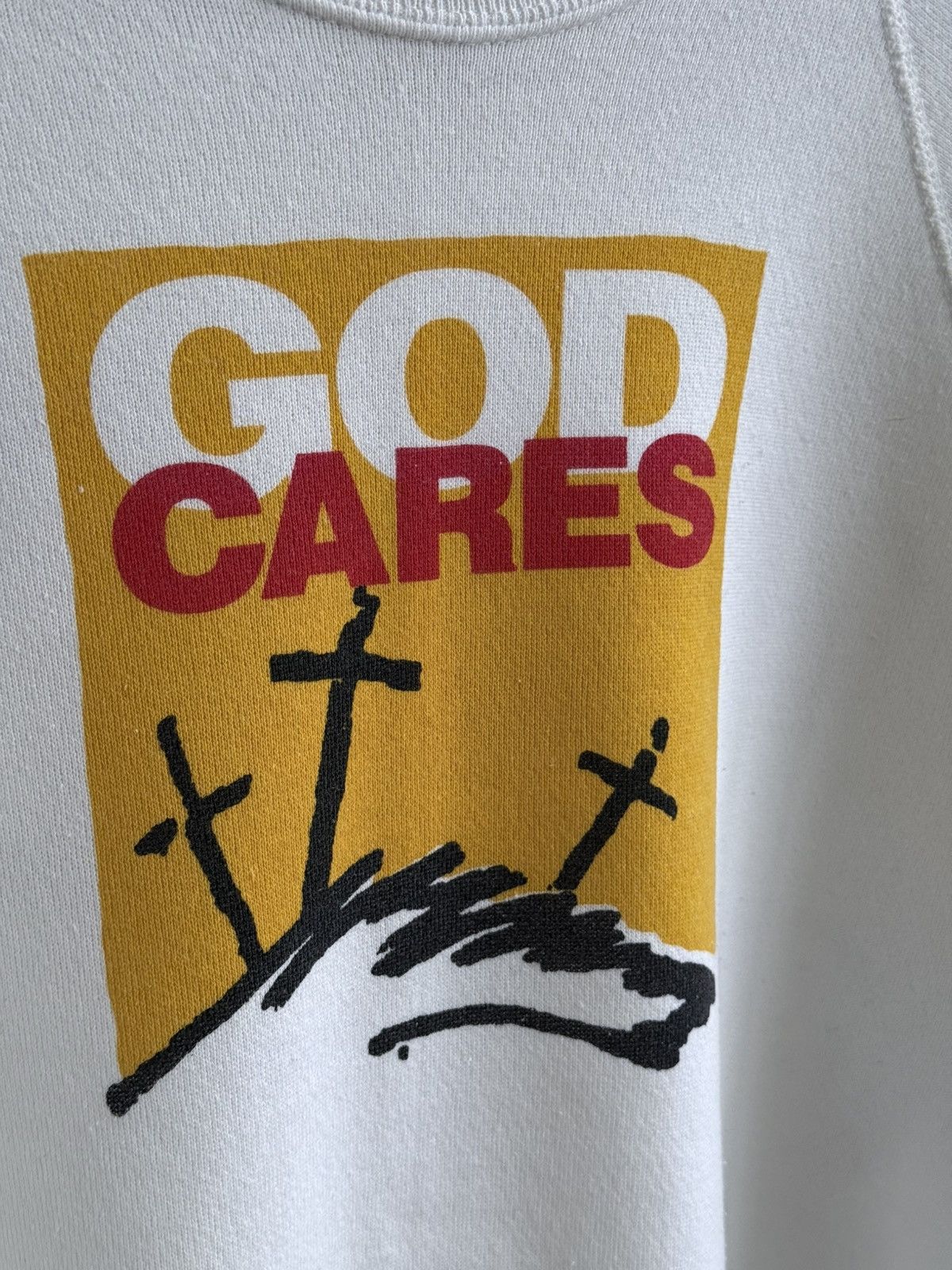 Vintage Vintage 90s God Cares Christian Sweatshirt Size US XL / EU 56 / 4 - 3 Thumbnail