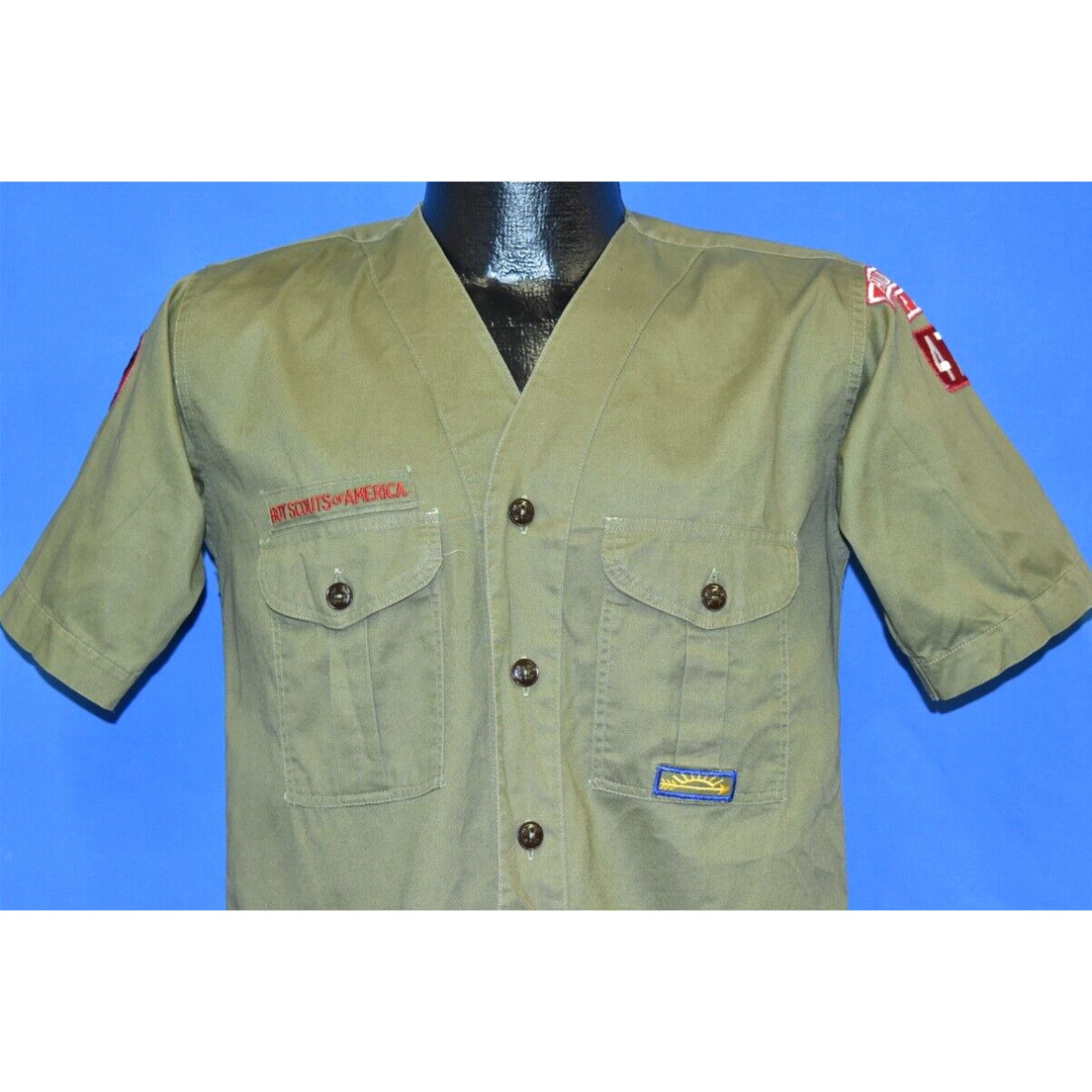 image of Vintage VTG 60S Boy Scouts Of America Uniform Olive Green Philadelphia Pa Bsa Shirt S in White