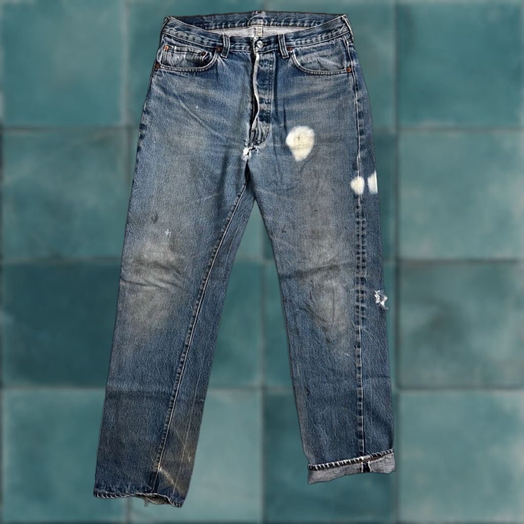 Levi's Levi's 501 XX Jeans Vintage 80s Redline Selvedge USA Med Wash 35x36 36 Inseam Button Block Distressed Regular Mens Jeans Size US 35 - 1 Thumbnail