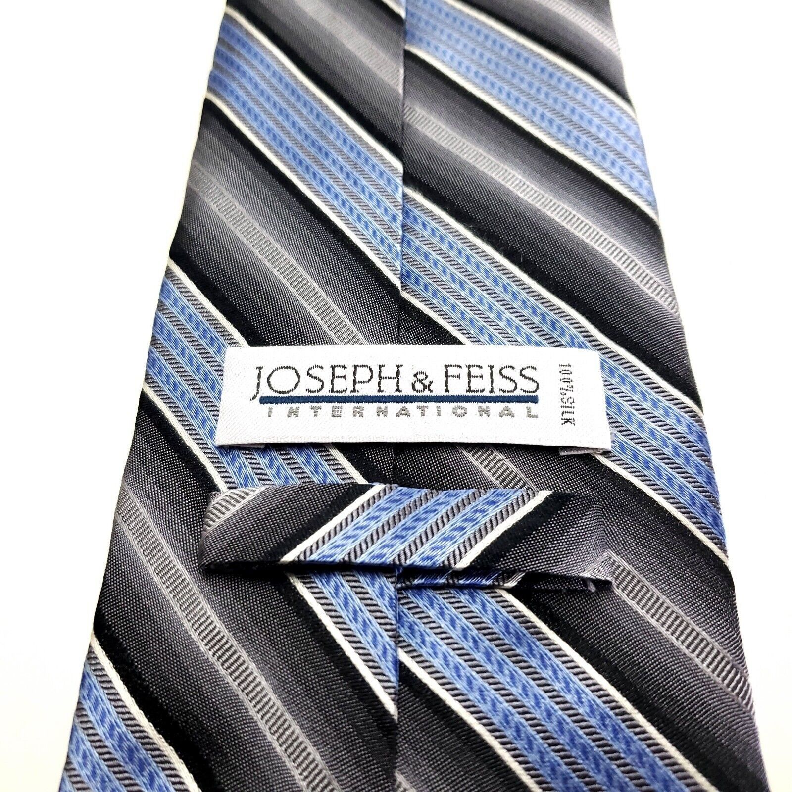 Joseph & Feiss Joseph Feiss International Woven Gray Blue Striped Silk Tie Size ONE SIZE - 3 Thumbnail