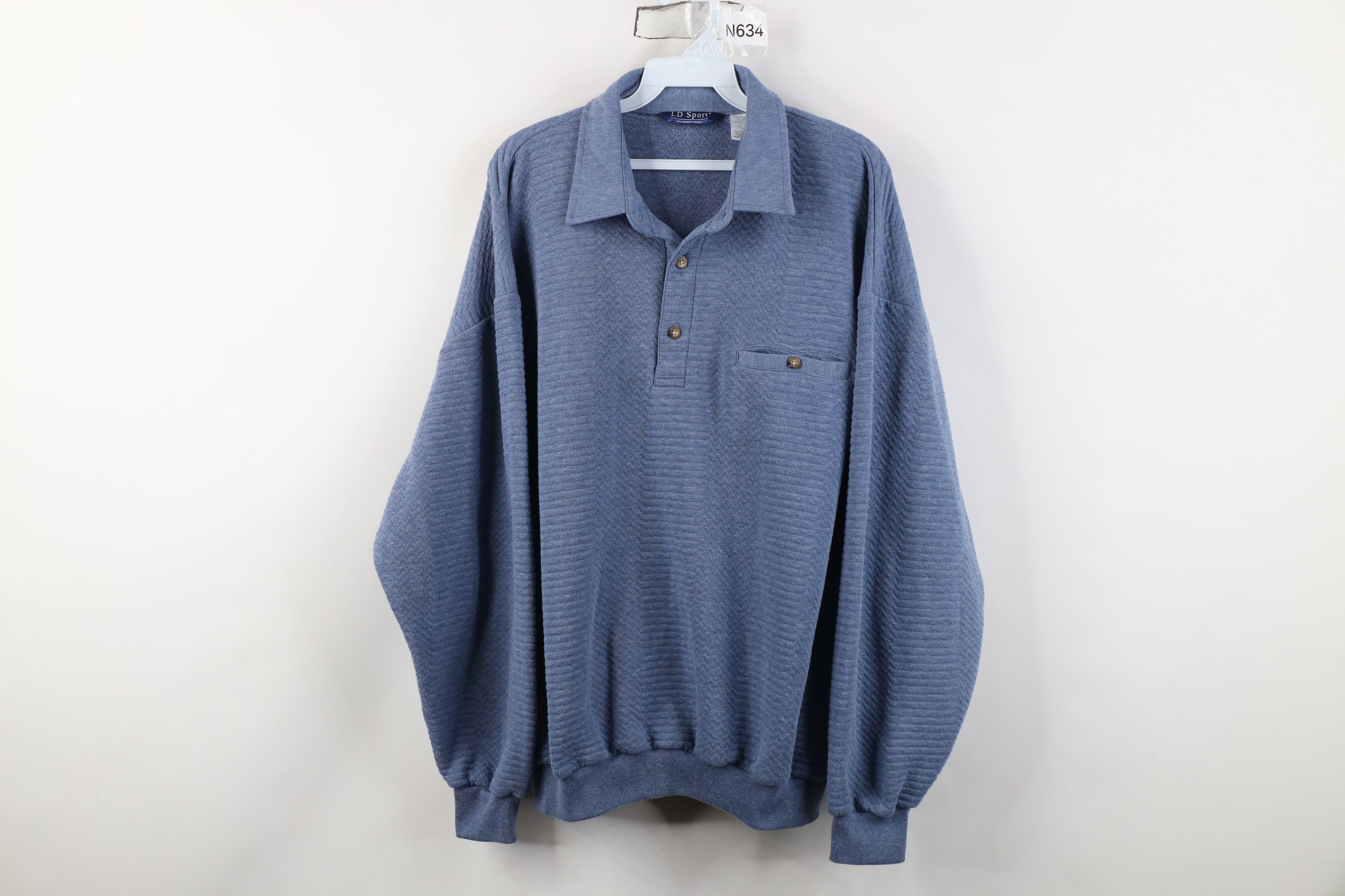 Vintage Vintage 90s Streetwear Ribbed Knit Pullover Polo Shirt Blue Size US XL / EU 56 / 4 - 1 Thumbnail