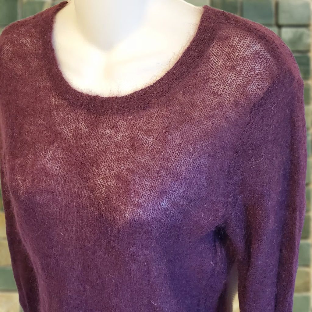 J. Jill J. Jill Sweater Long Sleeve Womens L Angora Wool Purple Wine Crew Neck Pullover Knit Open-Knit Solid Casual Business Fall Spring Size L / US 10 / IT 46 - 1 Thumbnail