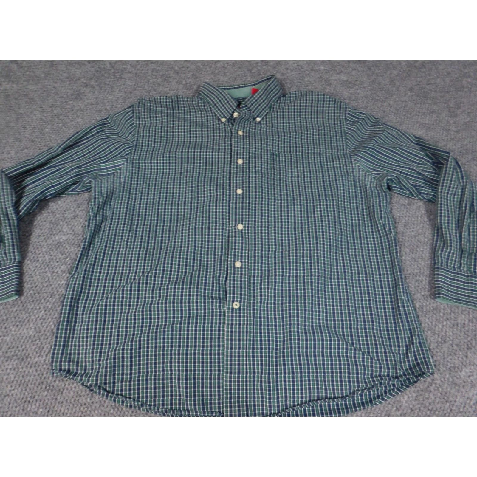 Izod IZOD Mens Shirt XL Green Plaid Button-Down Knit Cotton Long Sleeve Casual Regular Men Mens Girls Size US XL / EU 56 / 4 - 2 Thumbnail