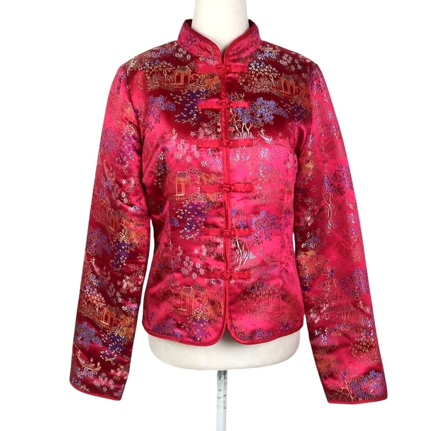 Old Navy VINTAGE Old Navy Pink Satin Embroidered Asian-Inspired Jacket M Women's Short Sleeve Silk? Nylon? (Note: Please verify fabric) Size M / US 6-8 / IT 42-44 - 2 Thumbnail