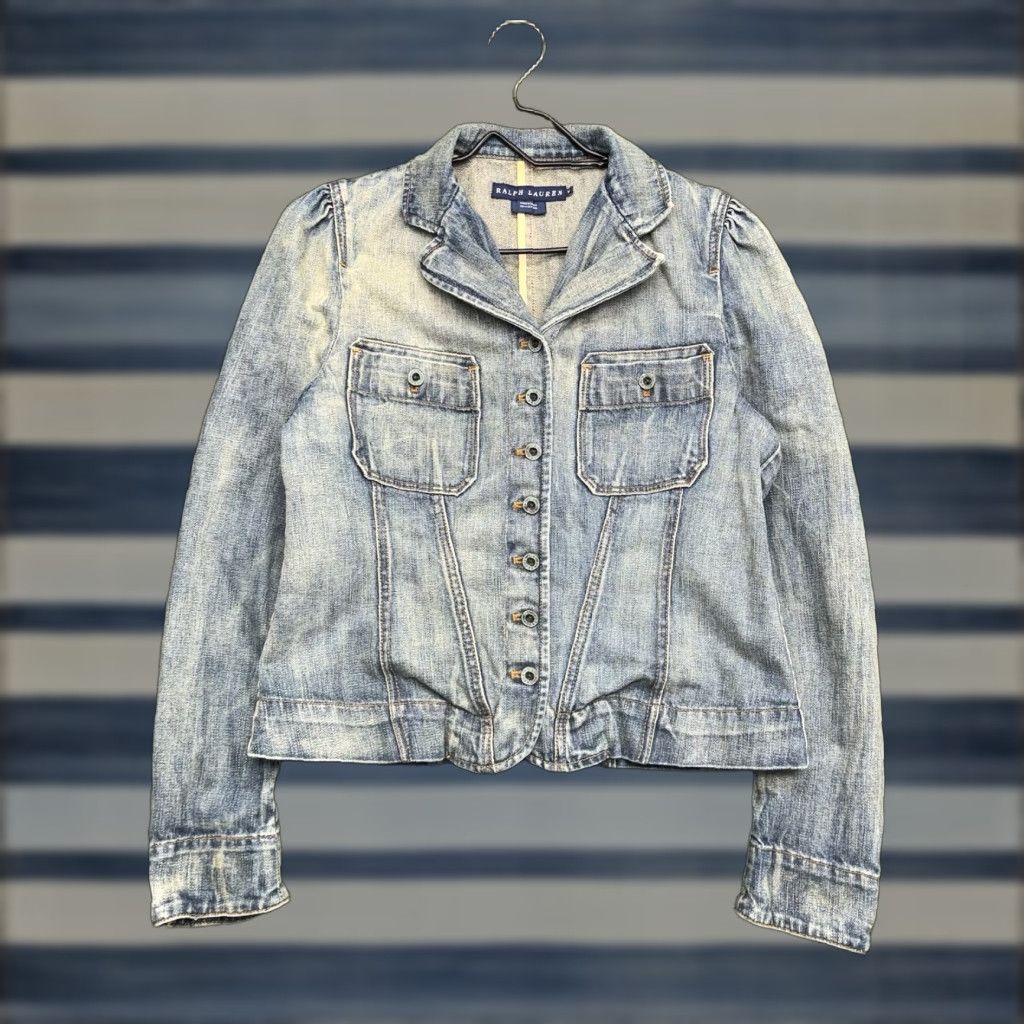 Polo Ralph Lauren VINTAGE Polo Ralph Lauren Navy Shawl Jacket Womens 14 Cotton Denim Jacket Short Sleeve Blue Buttoned Layered Cotton Lining Lightweight Solid Random? Size XL / US 12-14 / IT 48-50 - 1 Thumbnail