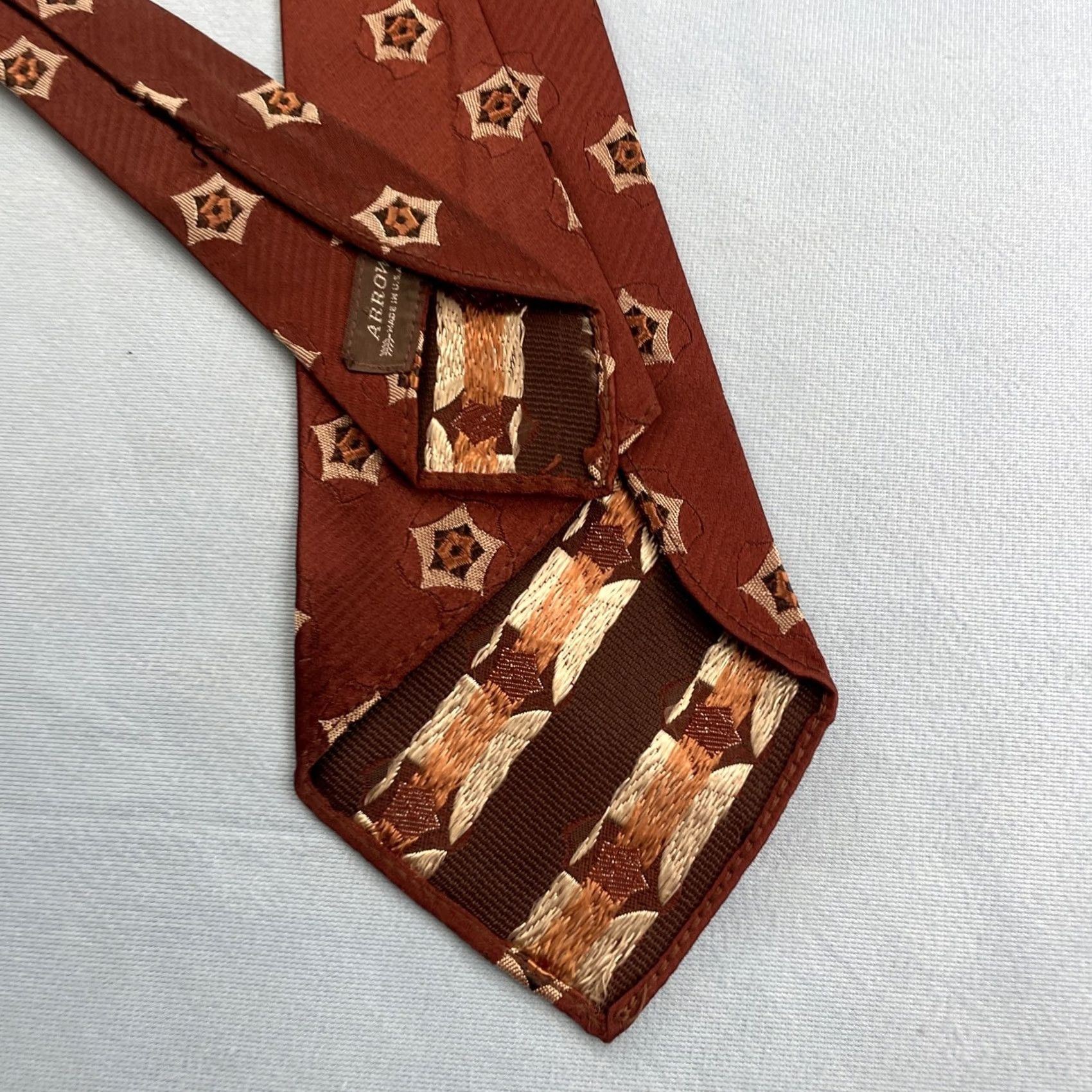 Arrow VINTAGE Arrow Necktie Tie 4x47 Silk Woven Star Rockabilly Red Orange Mens Size ONE SIZE - 7 Thumbnail