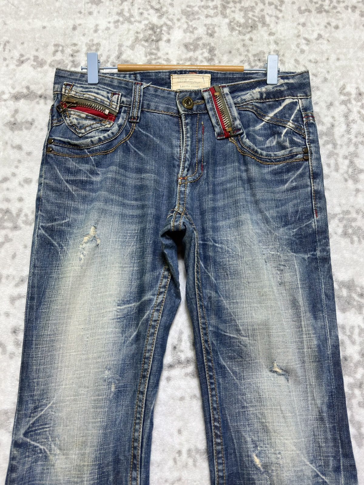 Japanese Brand Lolita Y2K Japanese Flare Zip Back Pocket Concert Club Denim Size US 32 / EU 48 - 3 Thumbnail