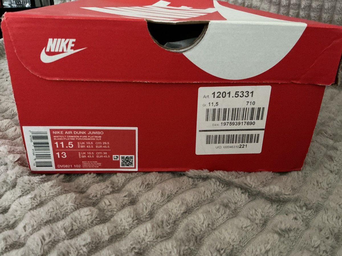 Nike Nike Air Dunk Jumbo - new with box - white/red - size 11.5 Size US 11.5 / EU 44-45 - 6 Thumbnail