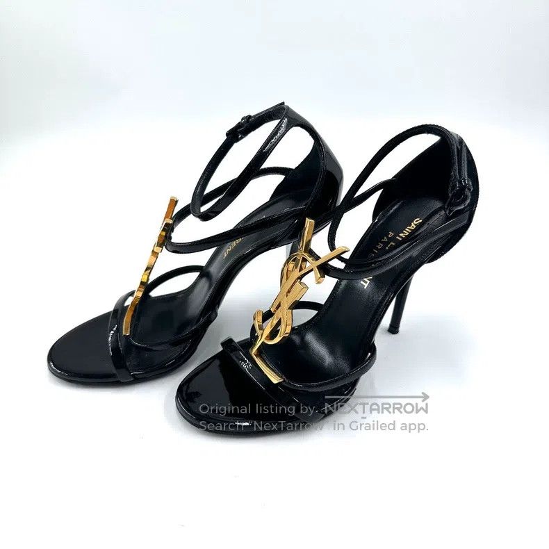 Saint Laurent Paris Saint Laurent Paris Black Patent Leather High Heel Sandals Size US 4.5 / IT 34.5 - 1 Thumbnail