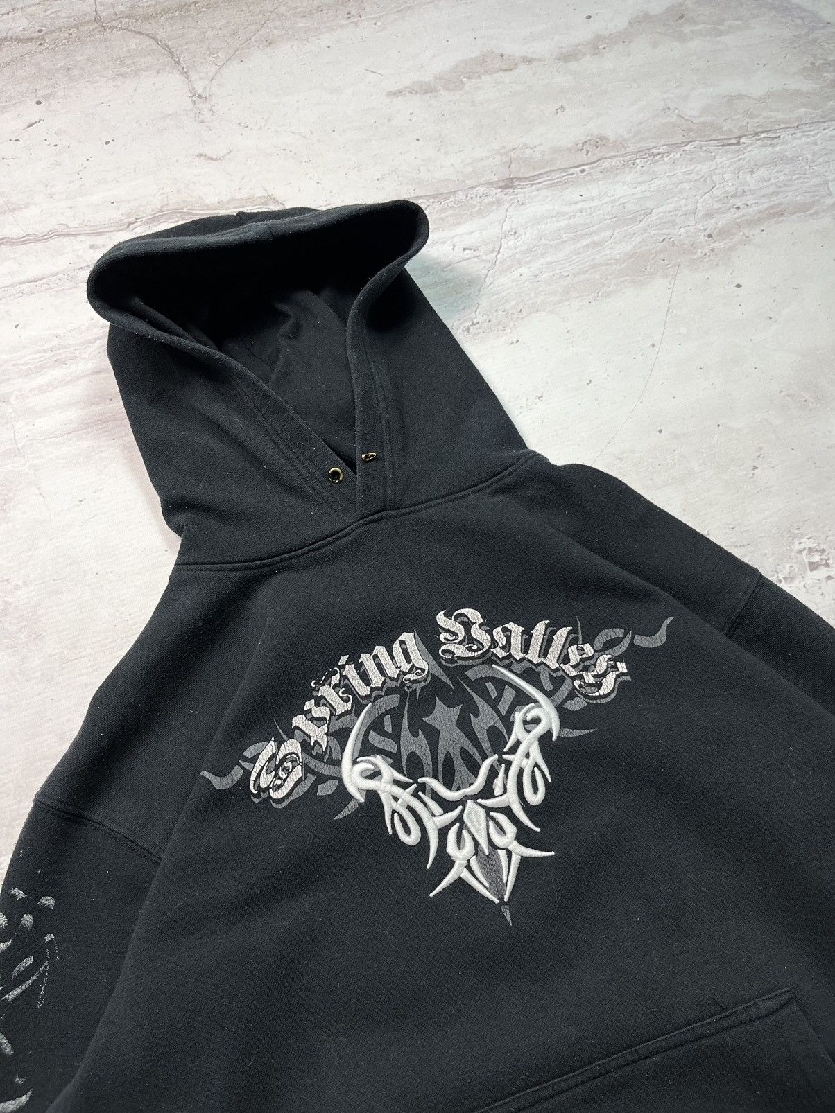 Band Tees × Vintage Vintage Demonic Tribal Hoodie Washed Band Metal Rock 90s Size US L / EU 52-54 / 3 - 4 Thumbnail