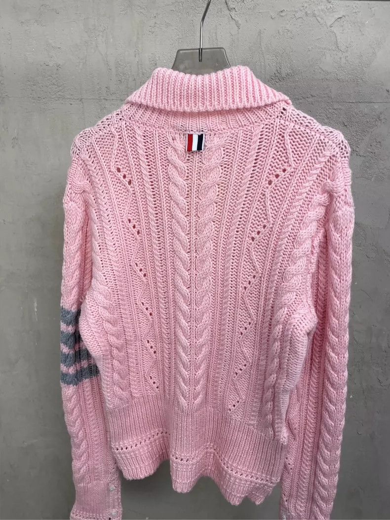 Thom Browne Thom Browne Sakura pink knit wool lapel sweater Size S / US 4 / IT 40 - 4 Thumbnail