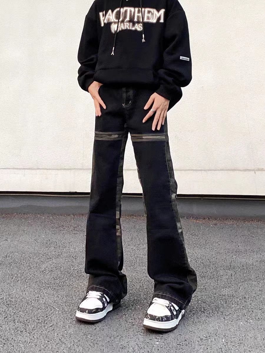 Retro camouflage patchwork bootcut casual jeans