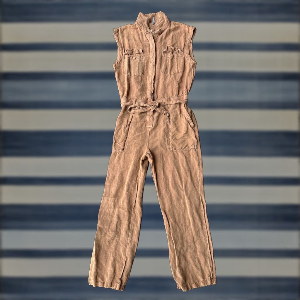 Vintage YFB Sleeveless Button Up Straight Leg Jumpsuit Women's Large Orange Size 28" / US 6 / IT 42 - 1 Thumbnail