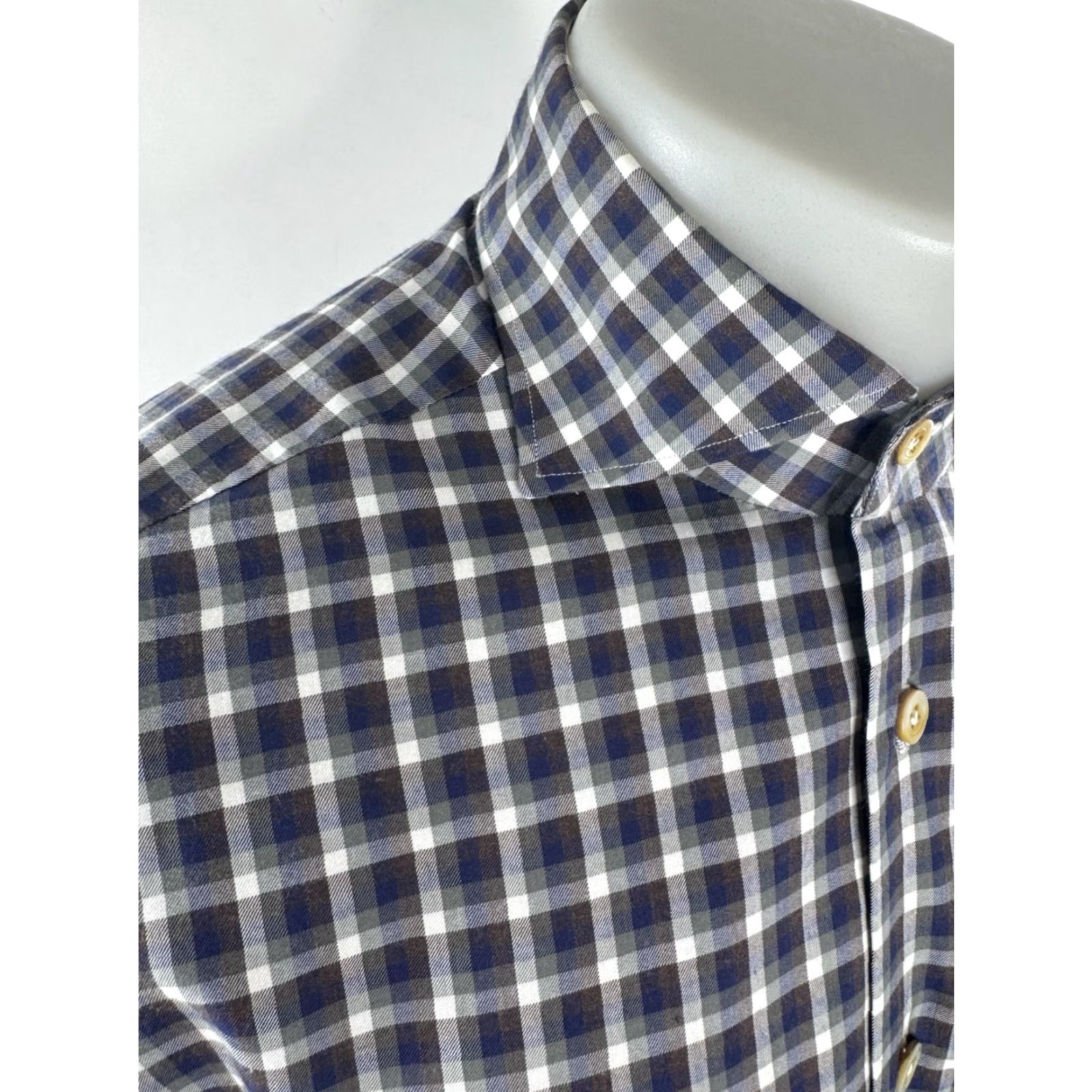 Kiton KITON Plaid Check Mens M Shirt EXCELLENT Button-Up Long Sleeve M Gray / Blue / Brown / White Mens Size US M / EU 48-50 / 2 - 2 Thumbnail