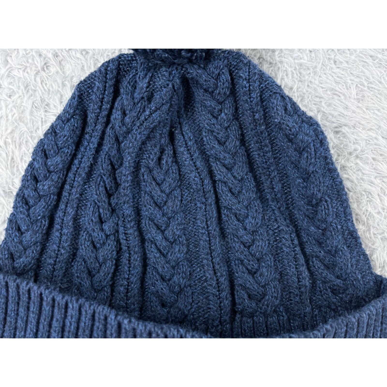 Vintage Womens Beanie Toque Blue Cable Knit Acrylic Polyester Blend One Size Knit Hat Ski Pom Beanie Womens Accessories Casual Outdoor Swirl 90s Size ONE SIZE - 2 Thumbnail