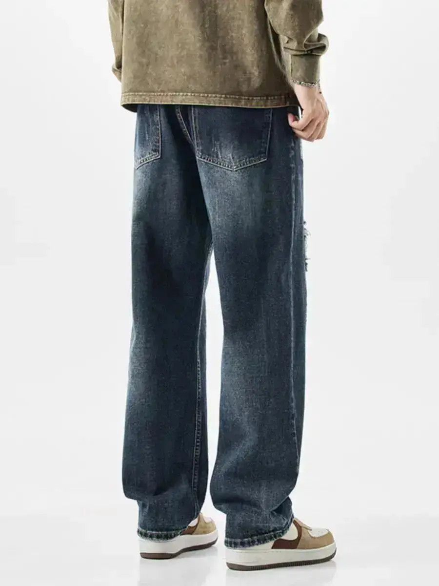 Japanese Brand Patch Patch Loose Straight Ripped Jeans Blue Size US 32 / EU 48 - 6 Thumbnail