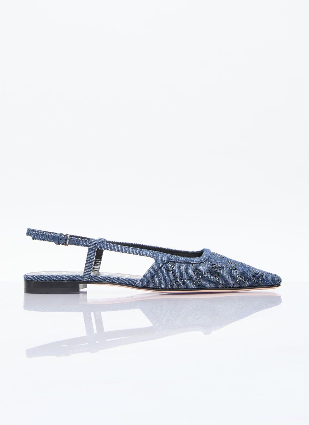 image of Gucci Gg Denim Slingback Flats in Blue, Women's (Size 7)