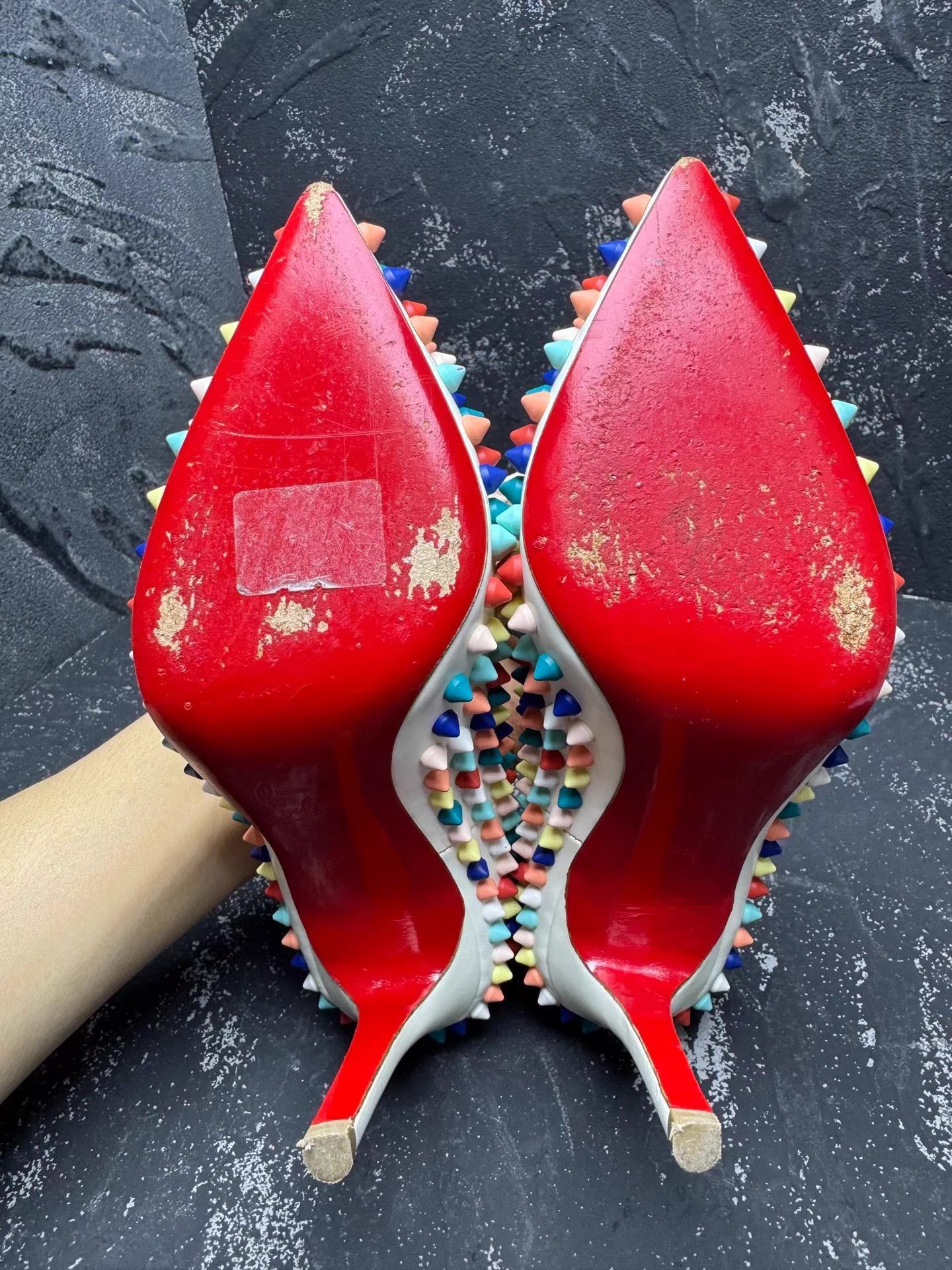 Christian Louboutin Christian Louboutin Rainbow Stud Red Bottom Heels Q10 Size US 5.5 / IT 35.5 - 1 Thumbnail