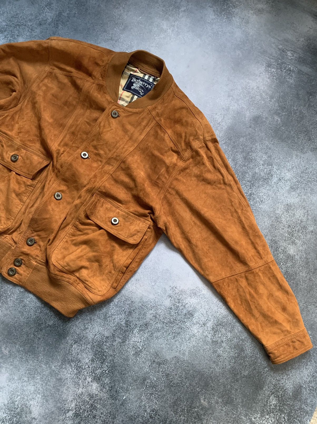Burberry × Vintage Vintage burberrys suede leather check brown bomber jacket Size US L / EU 52-54 / 3 - 5 Thumbnail