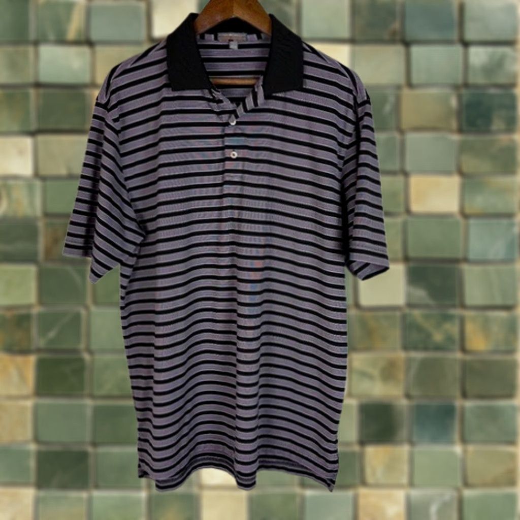 Peter Millar Peter Millar Summer Comfort Light Purple Striped Performance Golf Polo Men LARGE Size US L / EU 52-54 / 3 - 1 Thumbnail