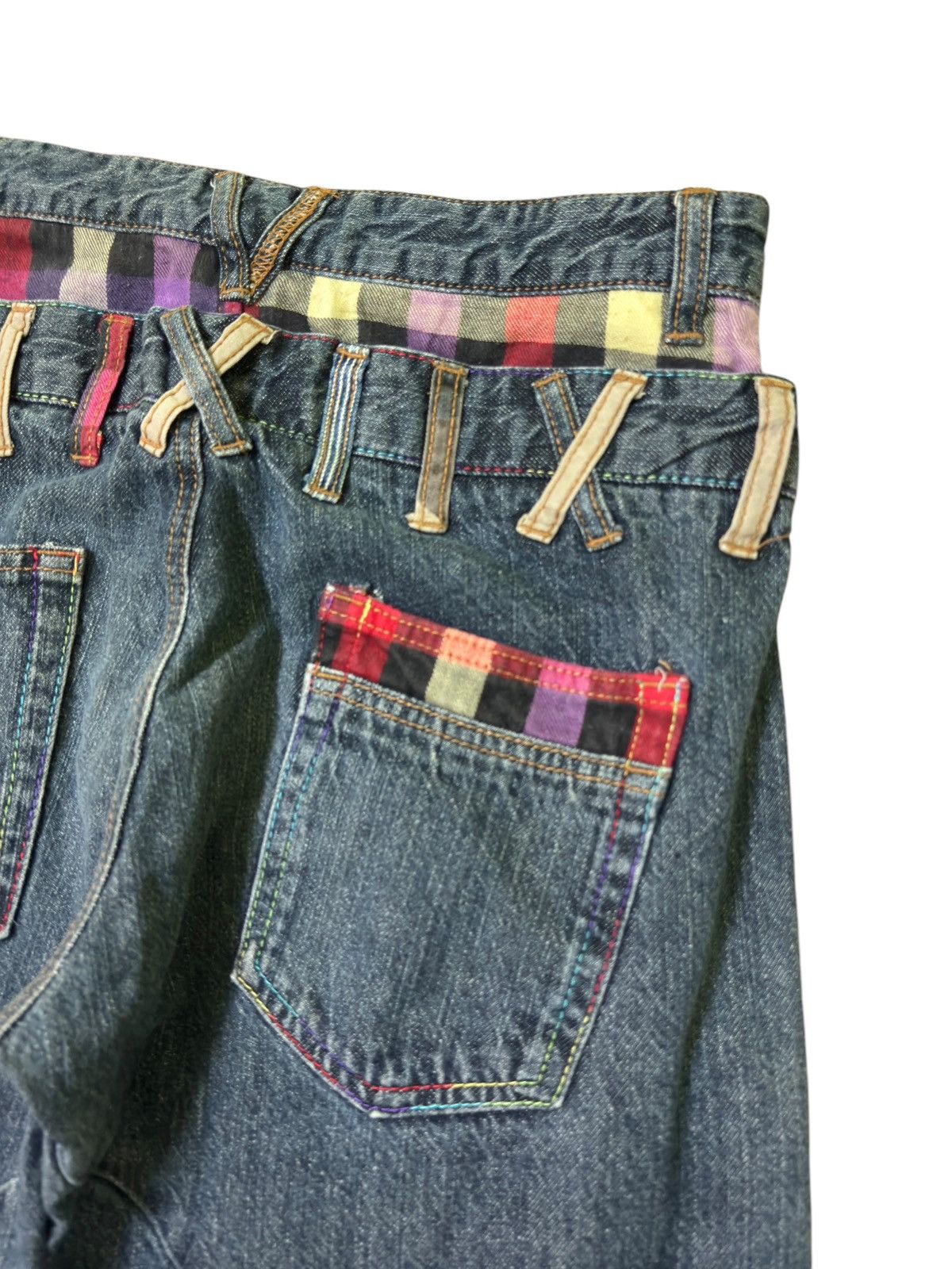 Hysteric Glamour × Japanese Brand × Seditionaries DOUBLE WAIST TARTAN PLAID UNIQUE GRAPHIC DENIM PANTS Size US 27 - 15 Thumbnail