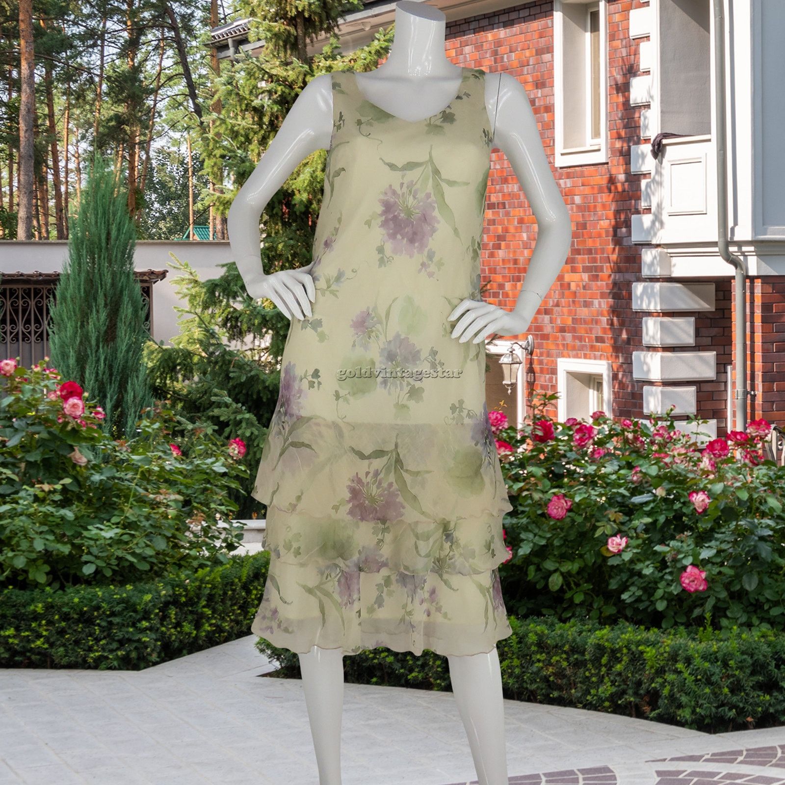 Vintage Ursula of Switzerland Chiffon Flower Print Formal Dress USA Size M / US 6-8 / IT 42-44 - 6 Thumbnail