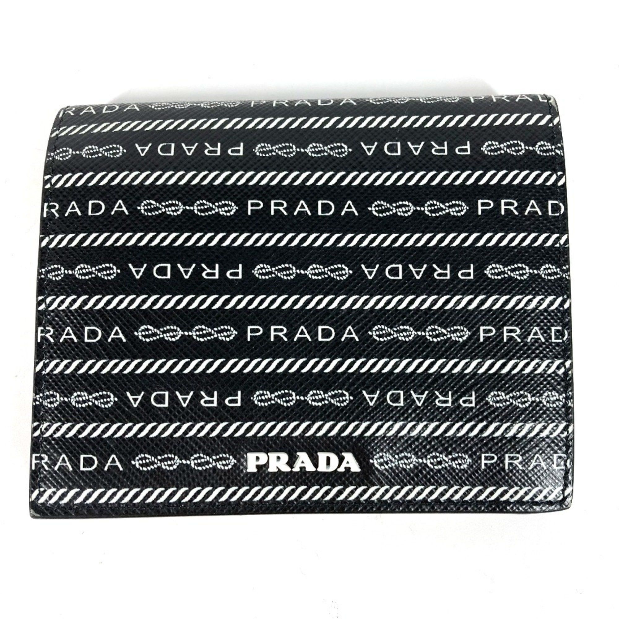 Prada PRADA 1MV204 All-Over Logo Compact Wallet, Bi-Fold Leather, Women's, Black Size ONE SIZE - 1 Thumbnail