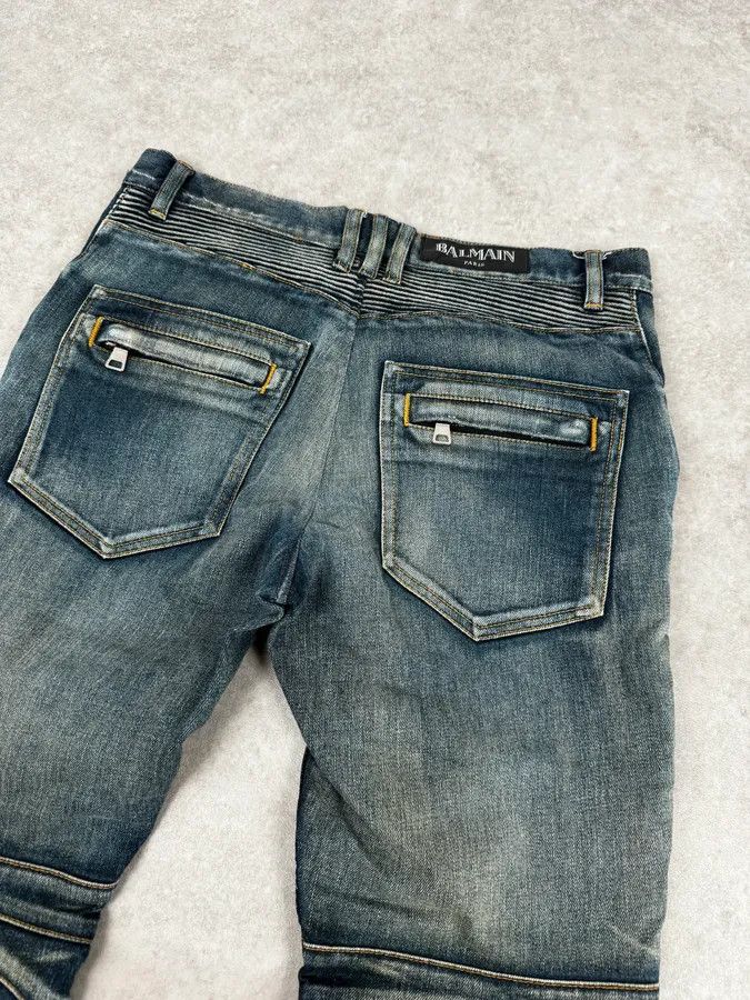 Balmain 2000s Balmain Blue Washed Biker Technical Jeans Size US 32 / EU 48 - 7 Thumbnail
