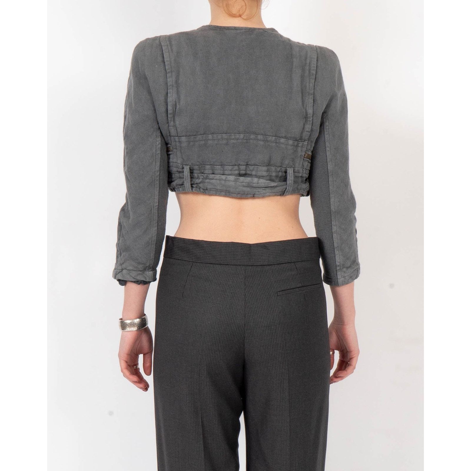 Haider Ackermann SS16 Grey Cropped Cotton Biker Jacket Size S / US 4 / IT 40 - 6 Thumbnail